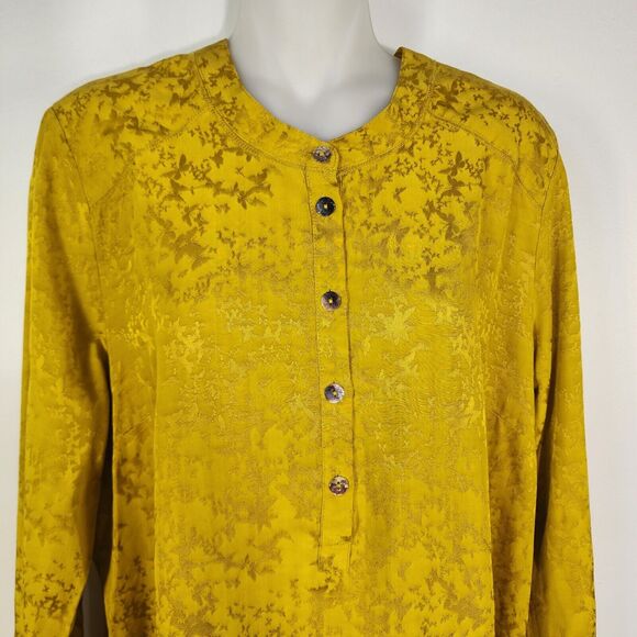 Soft Surrounding Top Blouse Women Medium Suranya Satin Gold Long Sleeve Jacquard - Picture 3 of 10